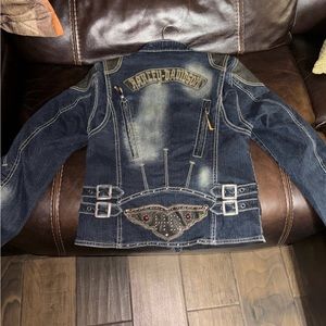 Harley Davidson  Women's Riding Gear Full Zip Leather Trim Embroidered Jacket XS